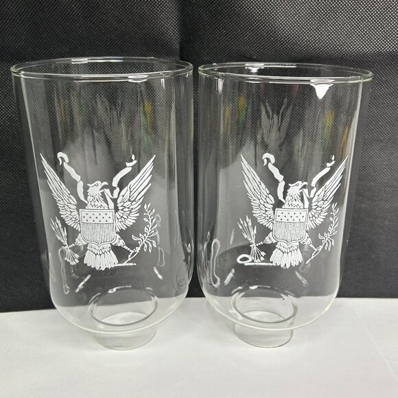 Vintage 7" Clear Glass Hurricane Lamps Shade with Eagle Set of 2 - Picture 1 of 7